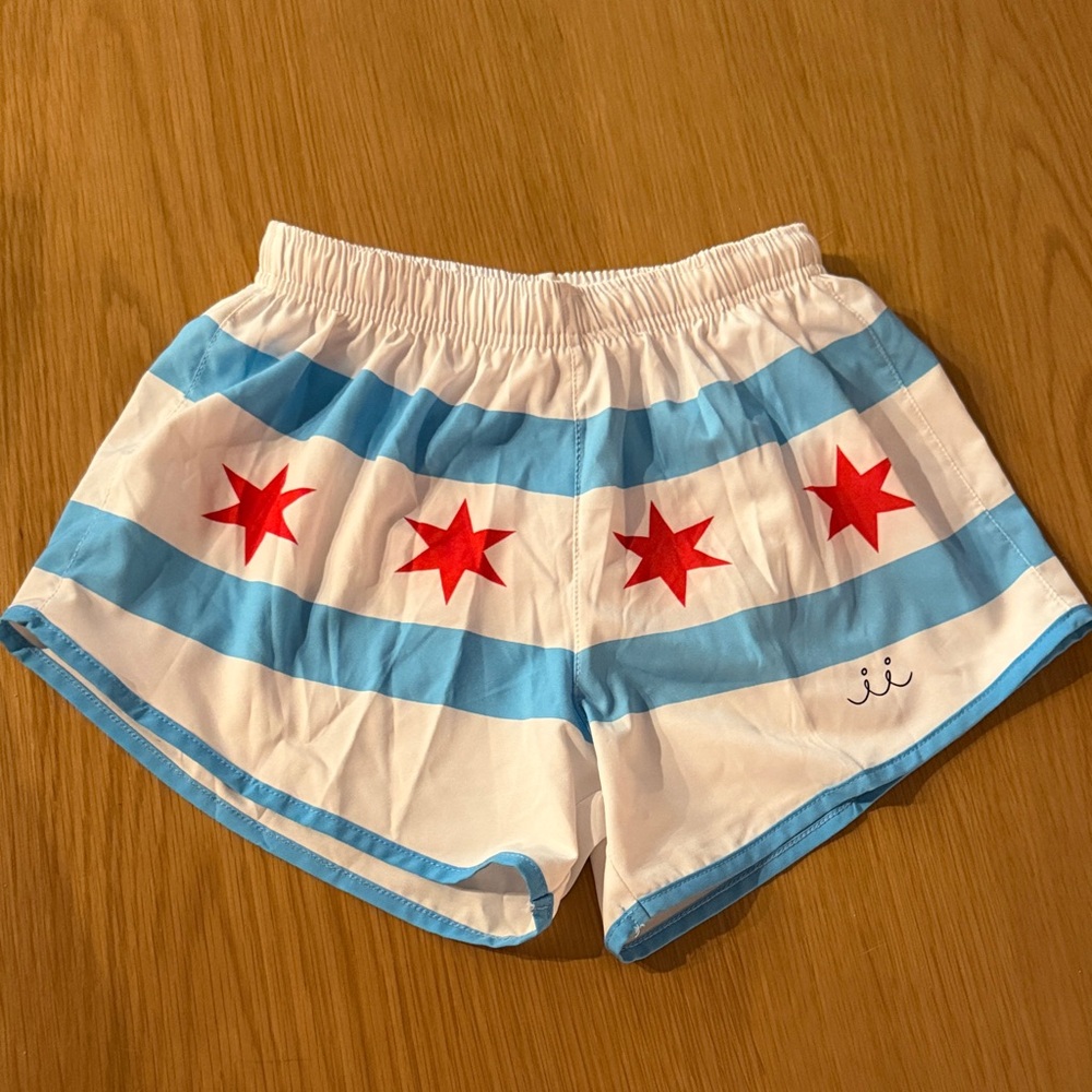 Chi Chi Sport Mag Miler Running Shorts Size Small. Chicago Flag design.
